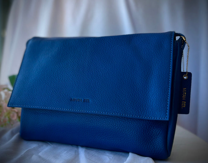 mirah bel genuine lather crossbody blue